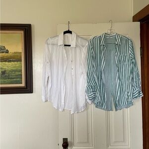 Jane and Delancey Green and White Striped Shirt